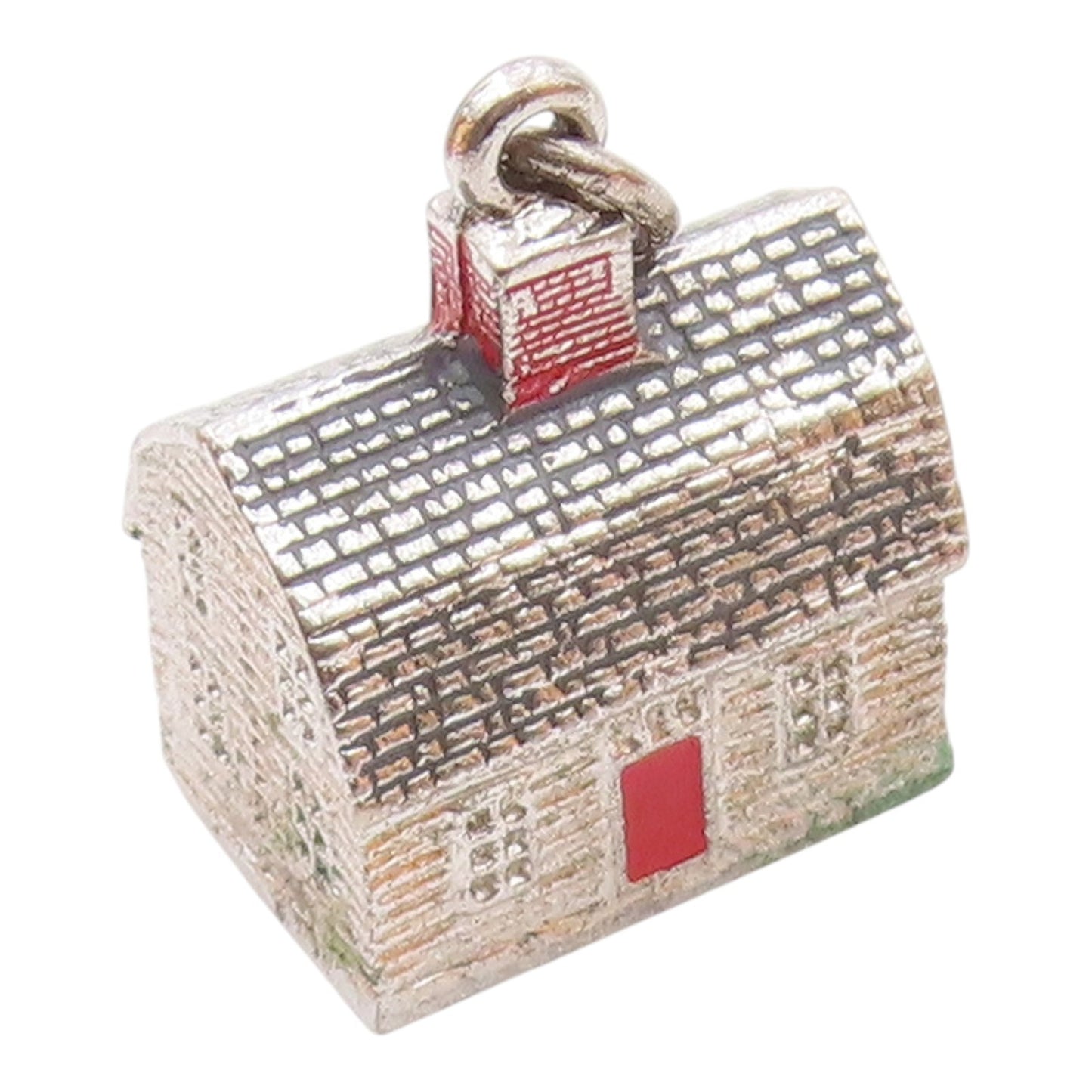 925 Sterling Silver  Vintage Enamel Door Shiny Farmhouse Pendant  PT17438
