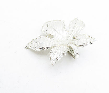 925 Sterling Silver  Vintage Shiny Etched Single Autumn Leaf Pendant  PT3756