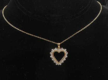 925 Sterling Silver  Cubic Zirconia Gold Plated Heart Chain Necklace  NE2052