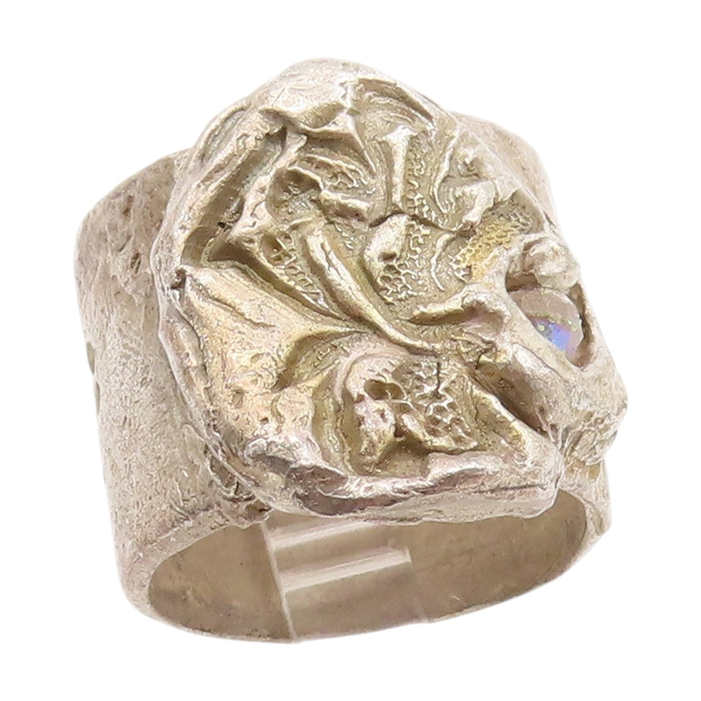 925 Sterling Silver Vintage Ring Stone Brutalist Design Band  Sz 8.5  RG34614