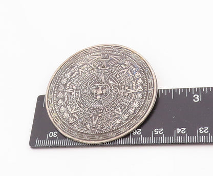 925 Sterling Silver Vintage Brooch Ancient Aztec Calendar Medallion Pin  BP11988