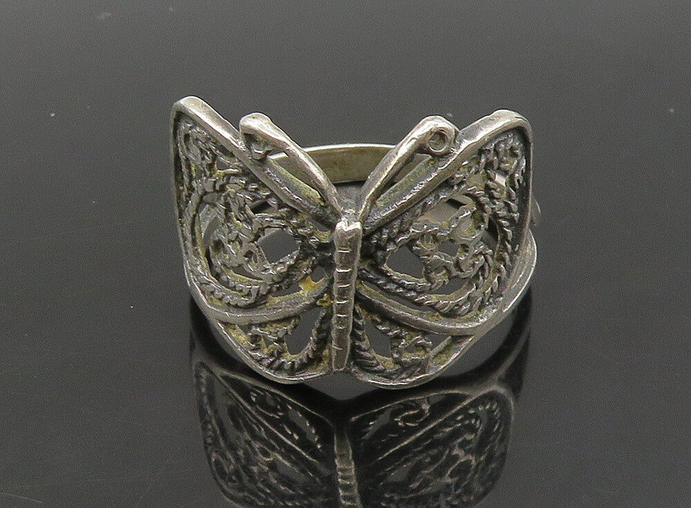 925 Sterling Silver  Vintage Swirl Twist Butterfly Band Ring Sz 9  RG23605