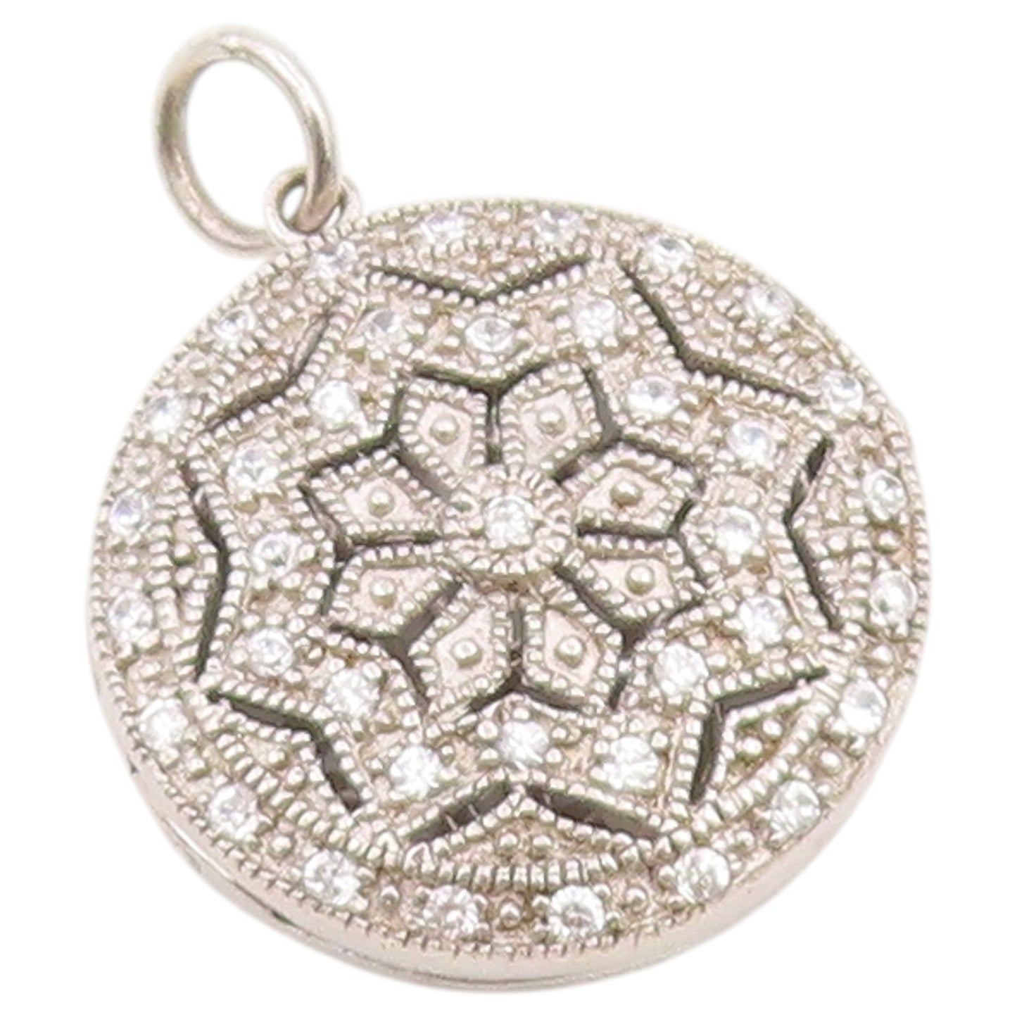925 Sterling Silver Vintage Pendant Topaz Floral Mandala Charm OPENS  PT26363