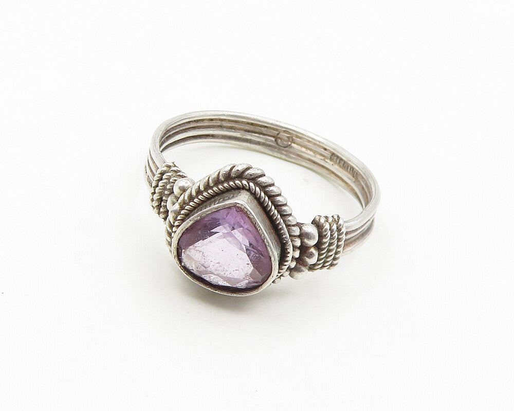925 Sterling Silver  Vintage Amethyst Twist Ribbed Band Ring Sz 8  RG18598