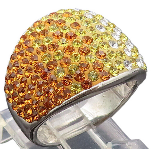 925 Sterling Silver  Vintage 3 tone Rhinestones Broad Band Ring Sz 7  RG26888