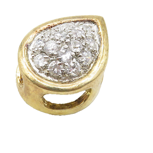 925 Silver  Vintage Cubic Zirconia Two Tone Tear Drop Slide Pendant  PT15157