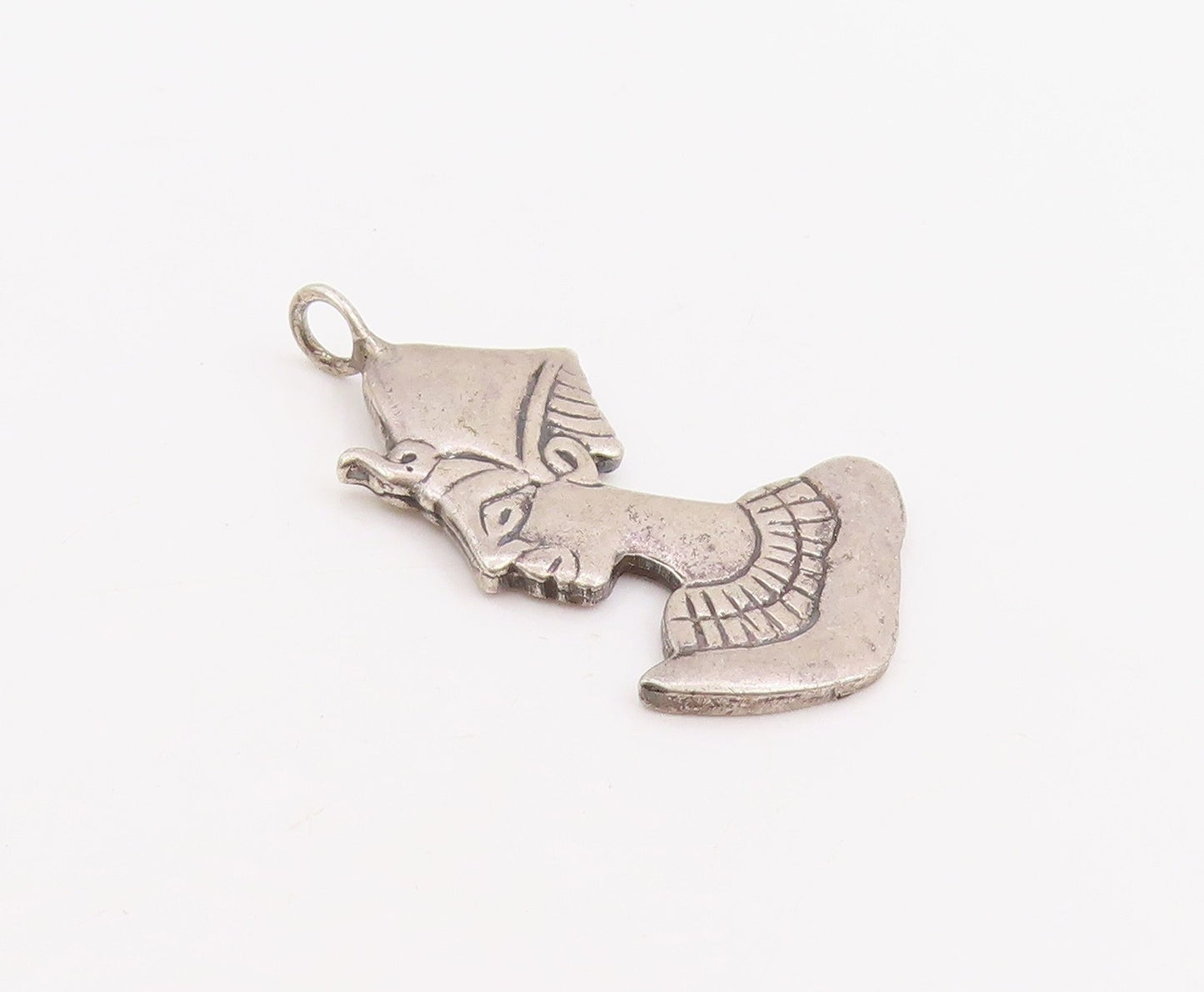 925 Sterling Silver Vintage Pendant Etched Egyptian Queen Nefertiti  PT25399