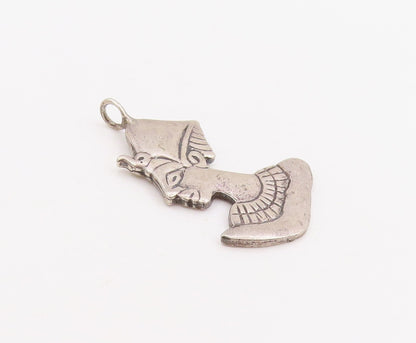 925 Sterling Silver Vintage Pendant Etched Egyptian Queen Nefertiti  PT25399