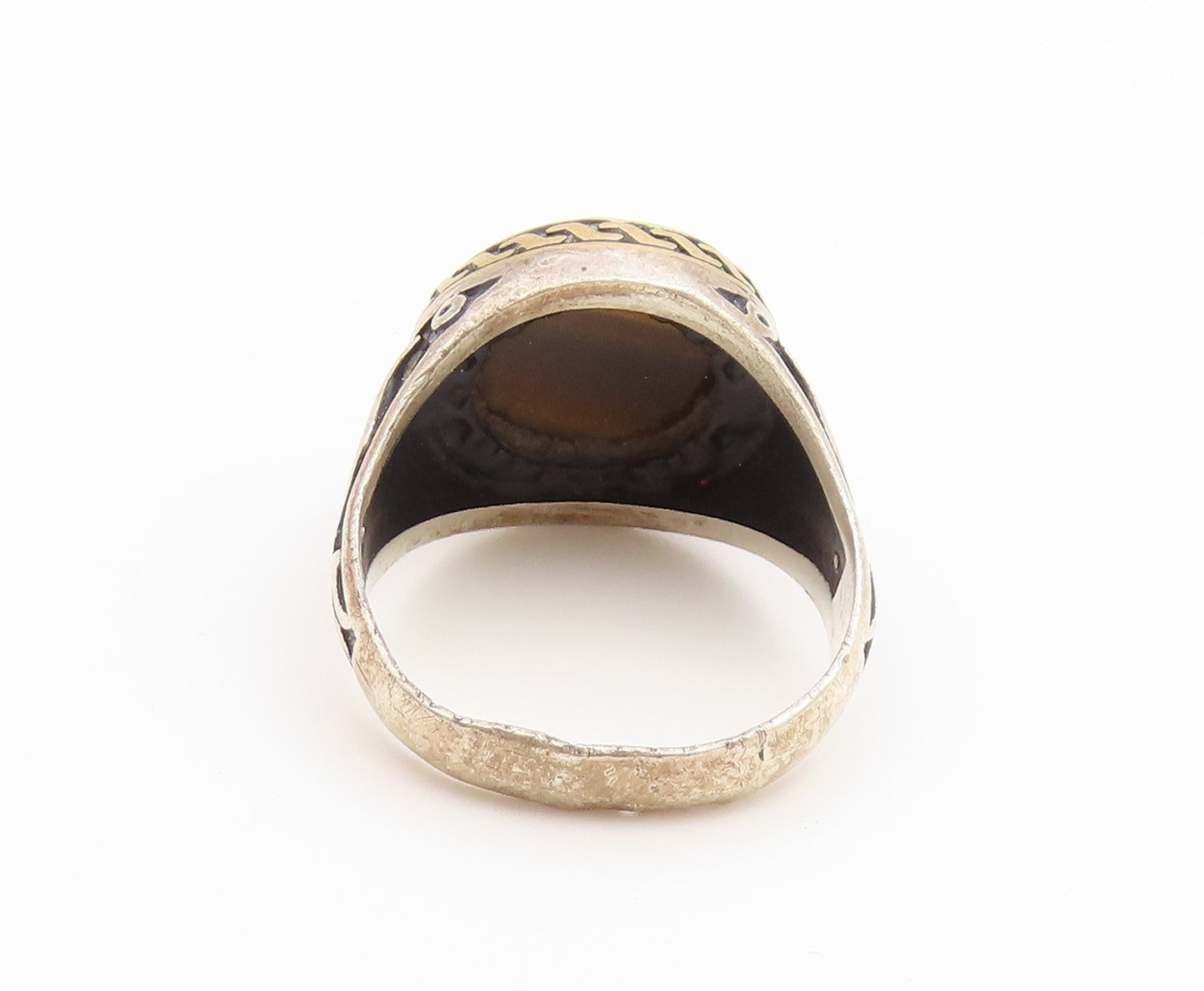 925 Sterling Silver Vintage Ring Tiger's Eye Statement Band  Sz 11  RG36928