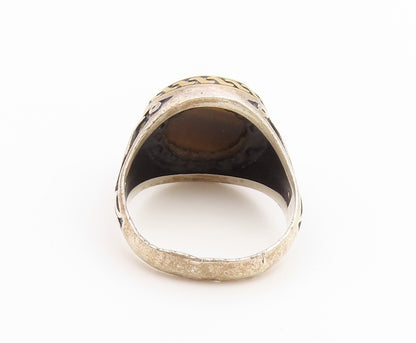 925 Sterling Silver Vintage Ring Tiger's Eye Statement Band  Sz 11  RG36928