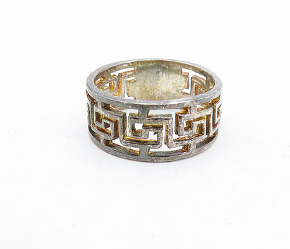 925 Sterling Silver  Vintage Dark Tone Greek Key Band Ring Sz 7.5  RG5729