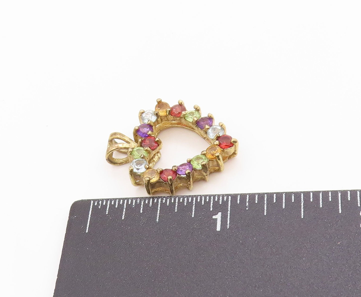 925 Sterling Silver Vintage Pendant Gold Plated Multi Gemstone Heart  PT24856