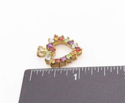 925 Sterling Silver Vintage Pendant Gold Plated Multi Gemstone Heart  PT24856