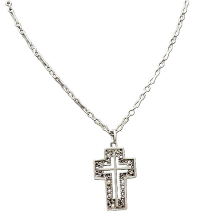 925 Silver  Vintage Open Religious Cross With Rolo Chain Necklace  NE3886