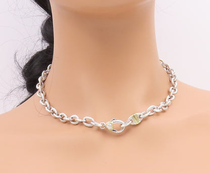 18k Gold & 925 Sterling Silver Vintage Necklace JUDITH RIPKA CZ Chain  NE4854