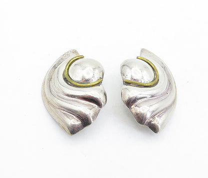 MEXICO 925 Silver  Vintage Two Tone Fluted Swirl Non Pierce Earrings  EG2623