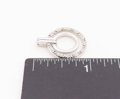 925 Sterling Silver Vintage Pendant Real Diamonds Double Circle Charm  PT25974