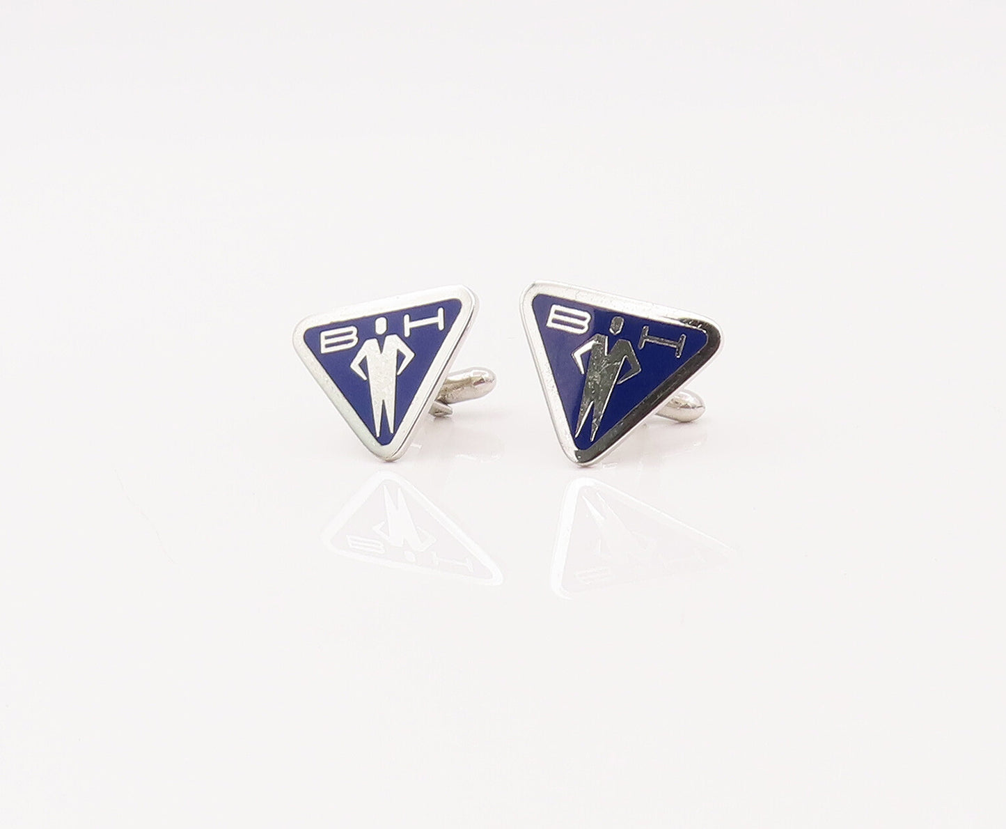 LA MODE 925 Sterling Silver Vintage Triangular Blue Tie Pin & Cuff Links  TR3475