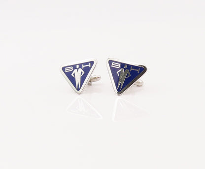 LA MODE 925 Sterling Silver Vintage Triangular Blue Tie Pin & Cuff Links  TR3475