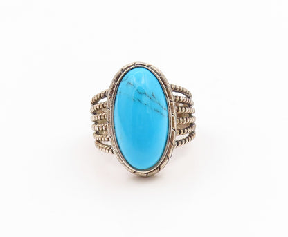 925 Sterling Silver Vintage Ring Cabochon Turquoise Statement Band Sz 8 RG34740