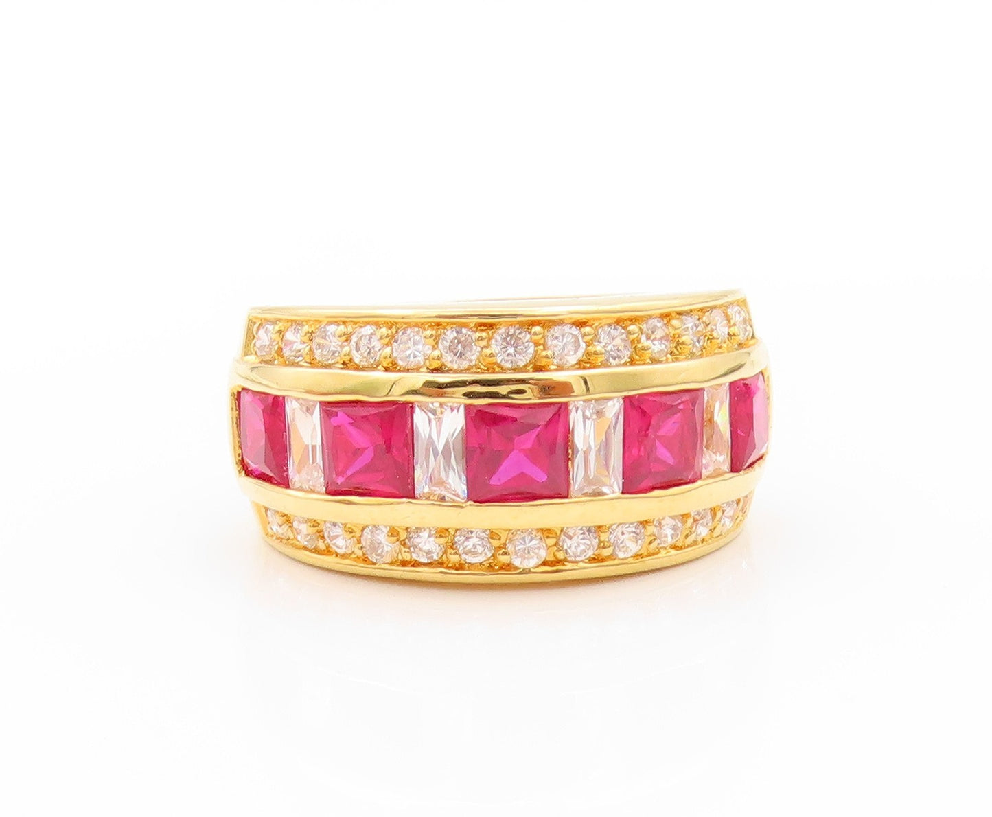 925 Sterling Silver Vintage Ring Gold Plated 2 Tone CZ Bands  Sz 7  RG32770