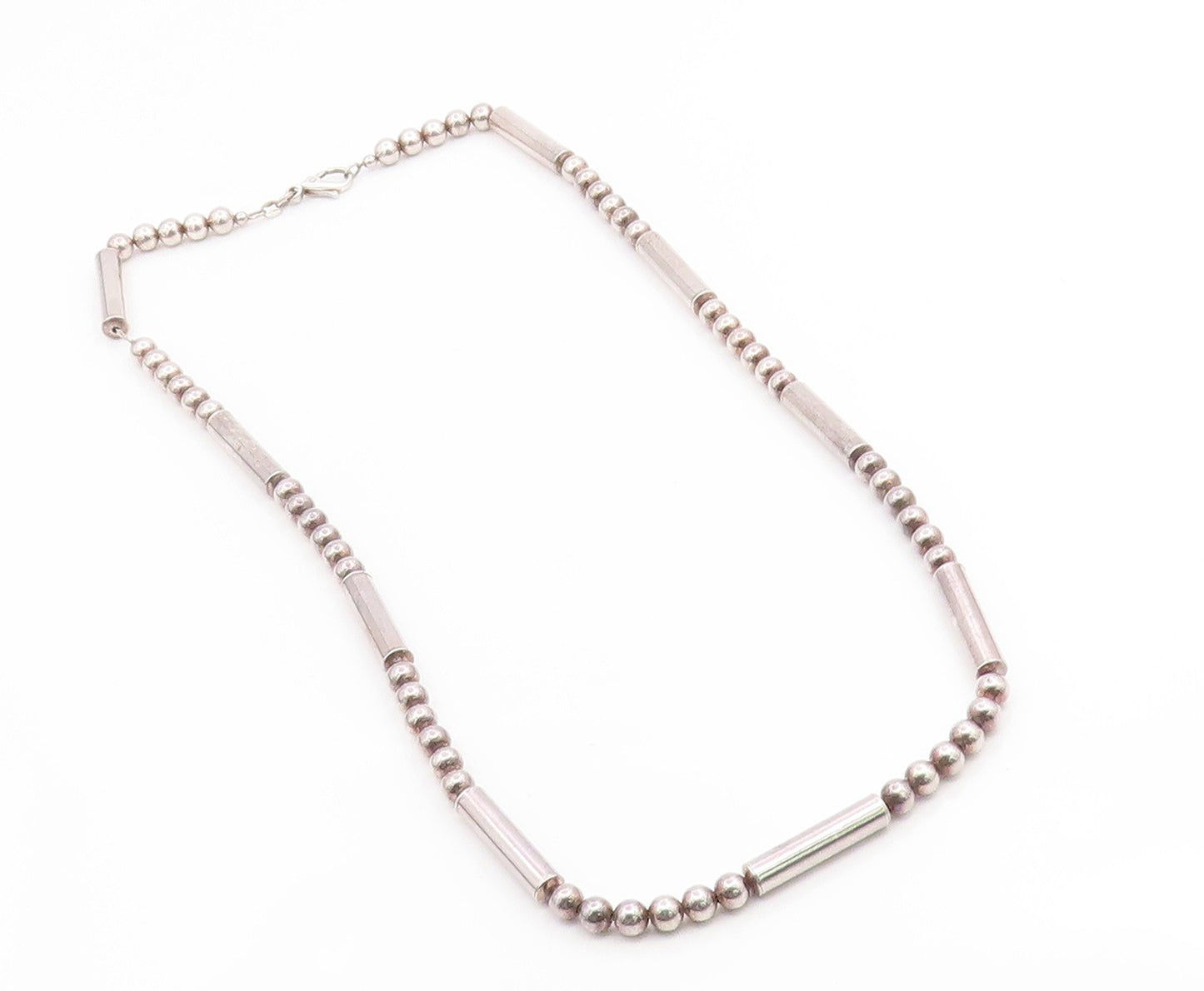925 Sterling Silver Vintage Necklace Modernist Geometric Bead Bar Chain  NE4829