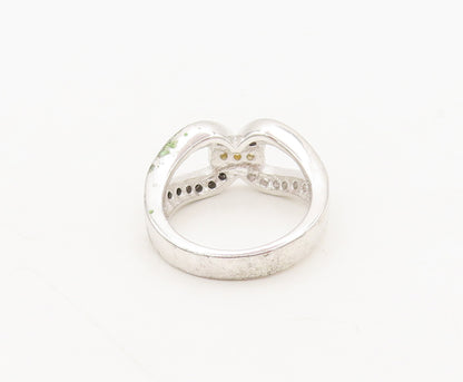 925 Silver  Vintage Inlay Black White & Golden CZ Lock Loop Ring Sz 7  RG27255