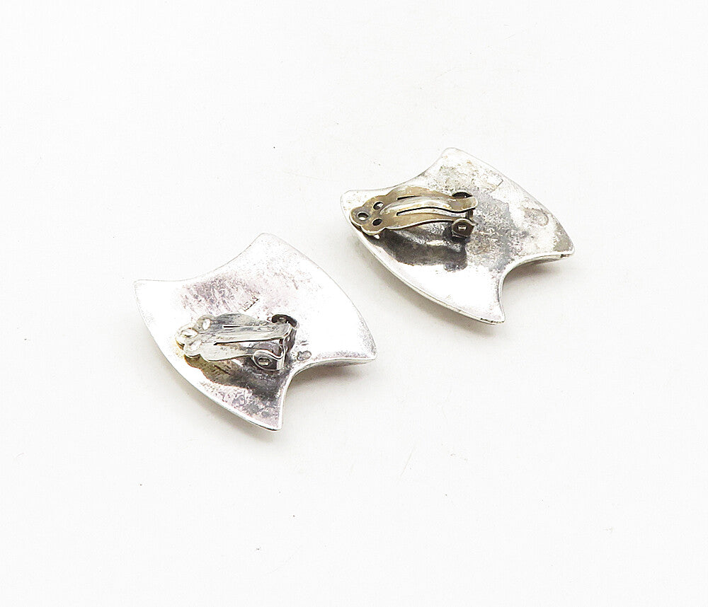 MEXICO 925 Silver  Vintage Shiny Modernist Design Non Pierce Earrings  EG4788