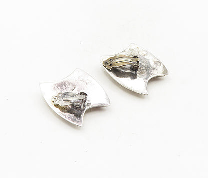MEXICO 925 Silver  Vintage Shiny Modernist Design Non Pierce Earrings  EG4788