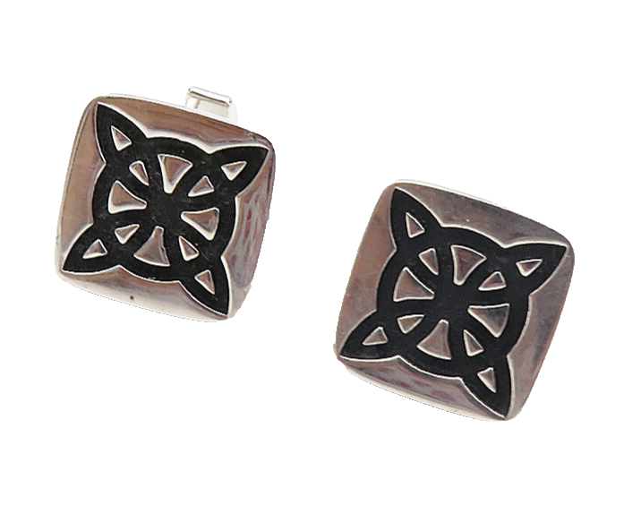 925 Sterling Silver  Vintage Shiny Celtic Knot Cross Square Cufflinks  TR1537