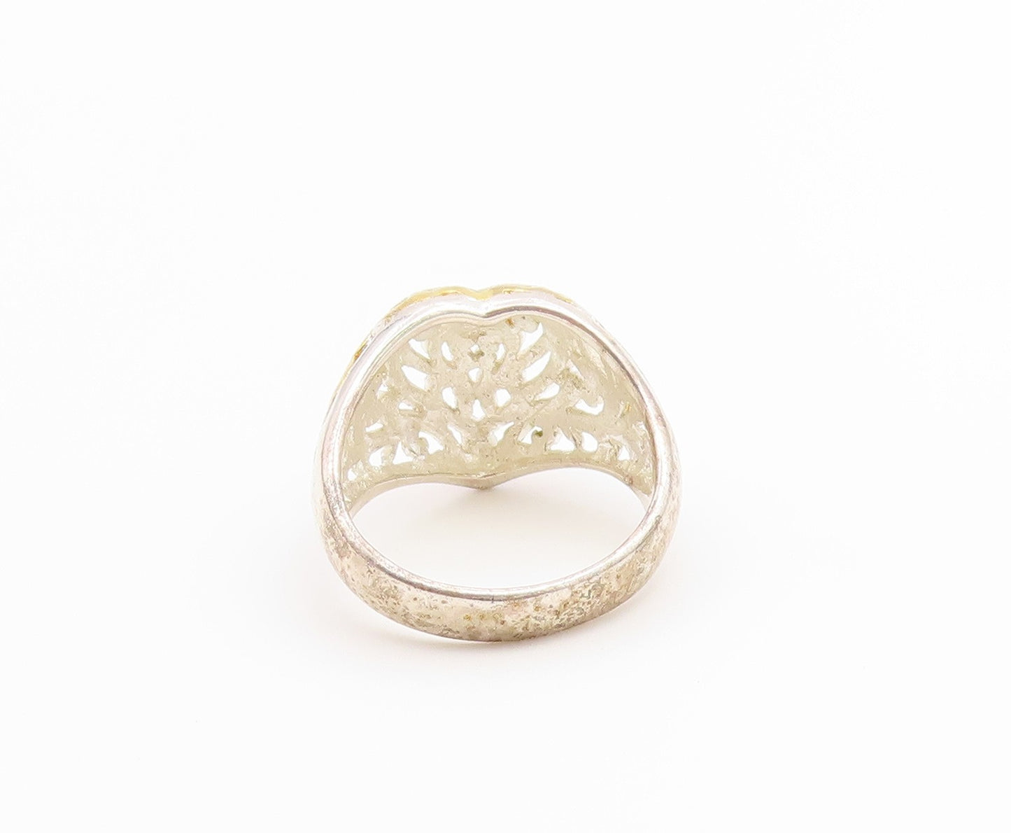 925 Sterling Silver Vintage Ring Two Tone Love Heart Scroll Band  Sz 7  RG36710