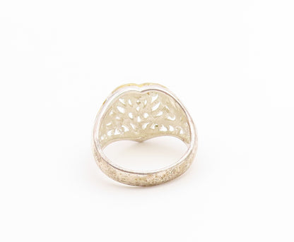 925 Sterling Silver Vintage Ring Two Tone Love Heart Scroll Band  Sz 7  RG36710