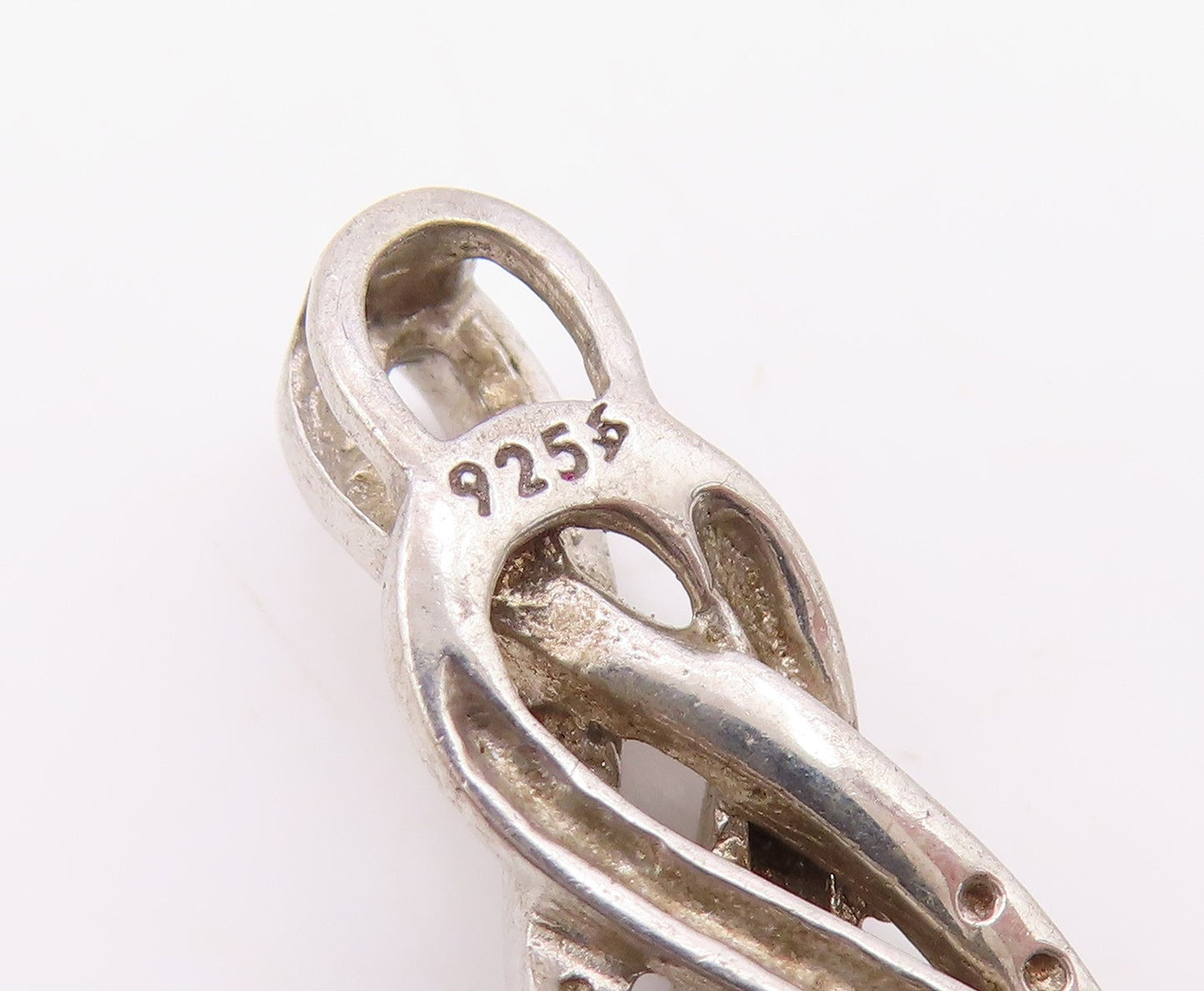 925 Sterling Silver  Vintage Genuine Diamonds Infinity Swirl Pendant  PT19747