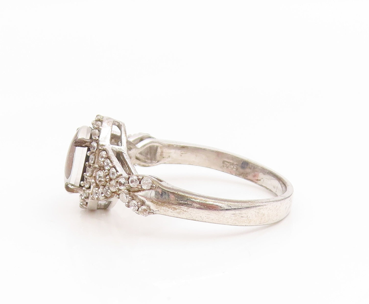 925 Sterling Silver Vintage Ring Oval Moonstone & CZ Elegant Band  Sz 9  RG35200