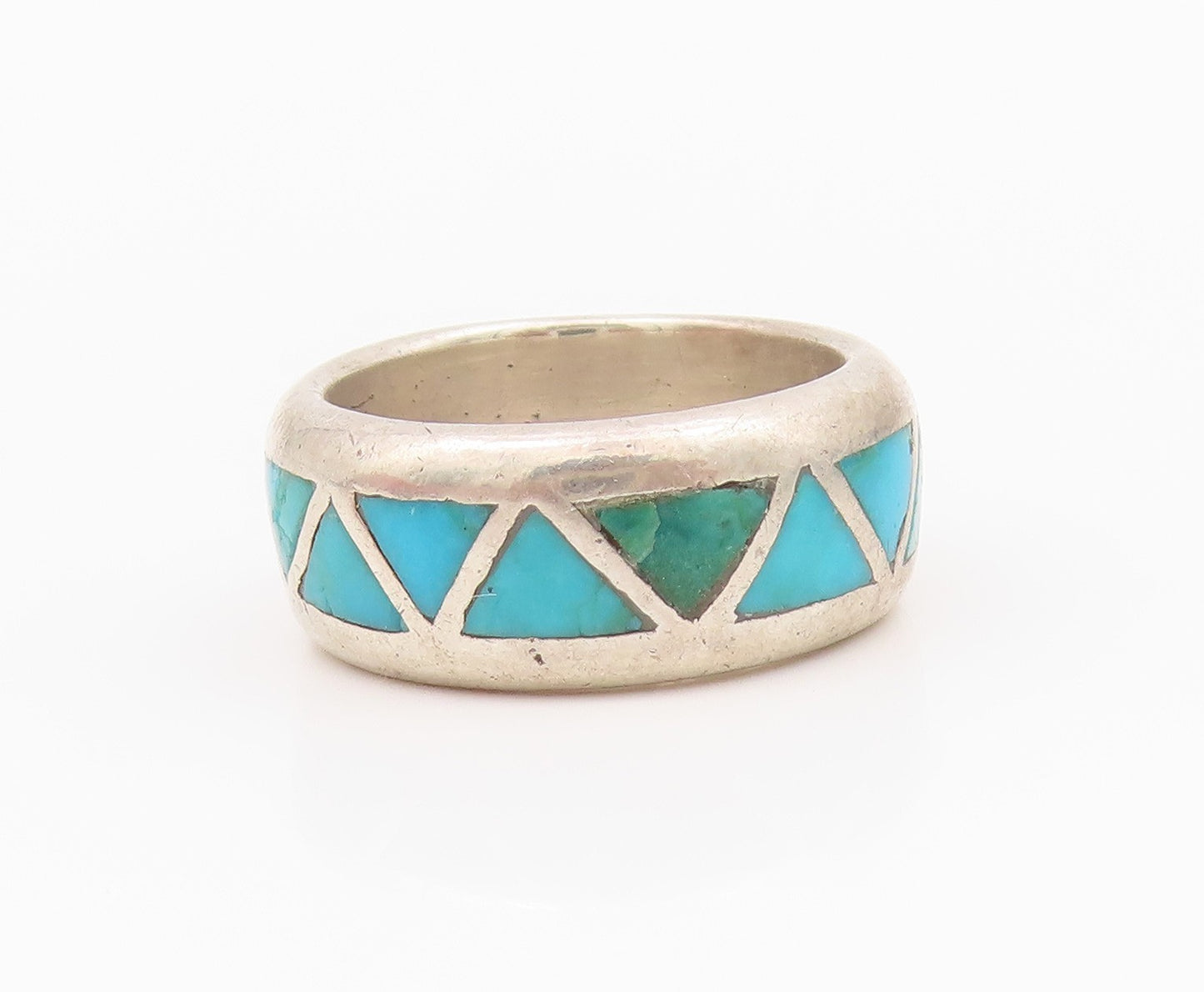 925 Sterling Silver Vintage Ring SOUTHWESTERN Triangle Turquoise Sz 5 RG33073