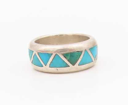 925 Sterling Silver Vintage Ring SOUTHWESTERN Triangle Turquoise Sz 5 RG33073
