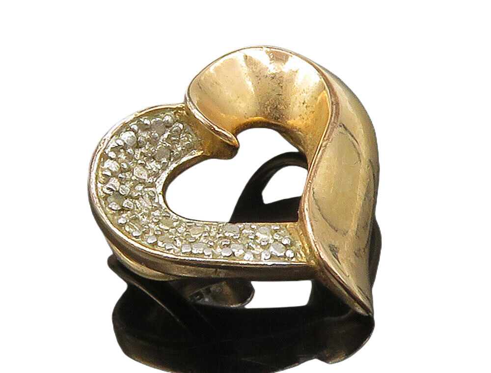 925 Sterling Silver  Vintage Genuine Diamond Open Love Heart Pendant  PT11936