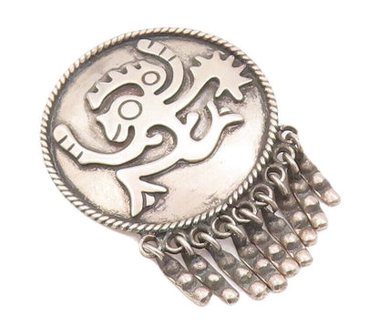 925 Sterling Silver Vintage Brooch Pin MEXICO Carved Man With Dangles  BP10795
