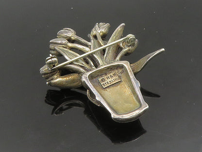 HAND & HAMMER 925 Sterling Silver Vintage Bouquet Of Flowers Brooch Pin BP9375
