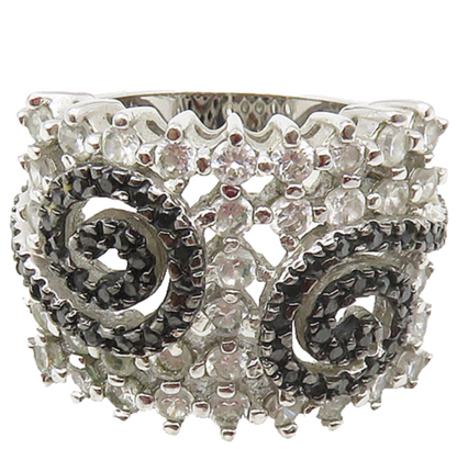 925 Sterling Silver  Topaz & Black Hematite Spiral Band Ring Sz 8  RG17093