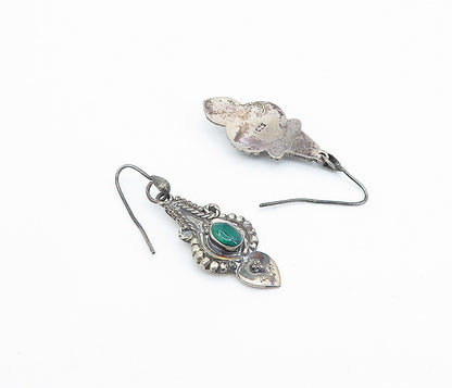 925 Sterling Silver  Vintage Green Carnelian Love Heart Drop Earrings EG2071
