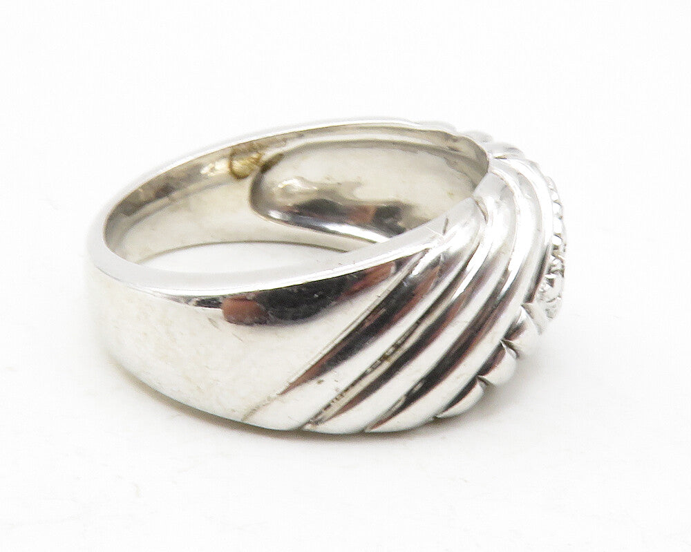 925 Sterling Silver  Genuine Diamonds Shiny Fluted Band Ring Sz 8  RG12151