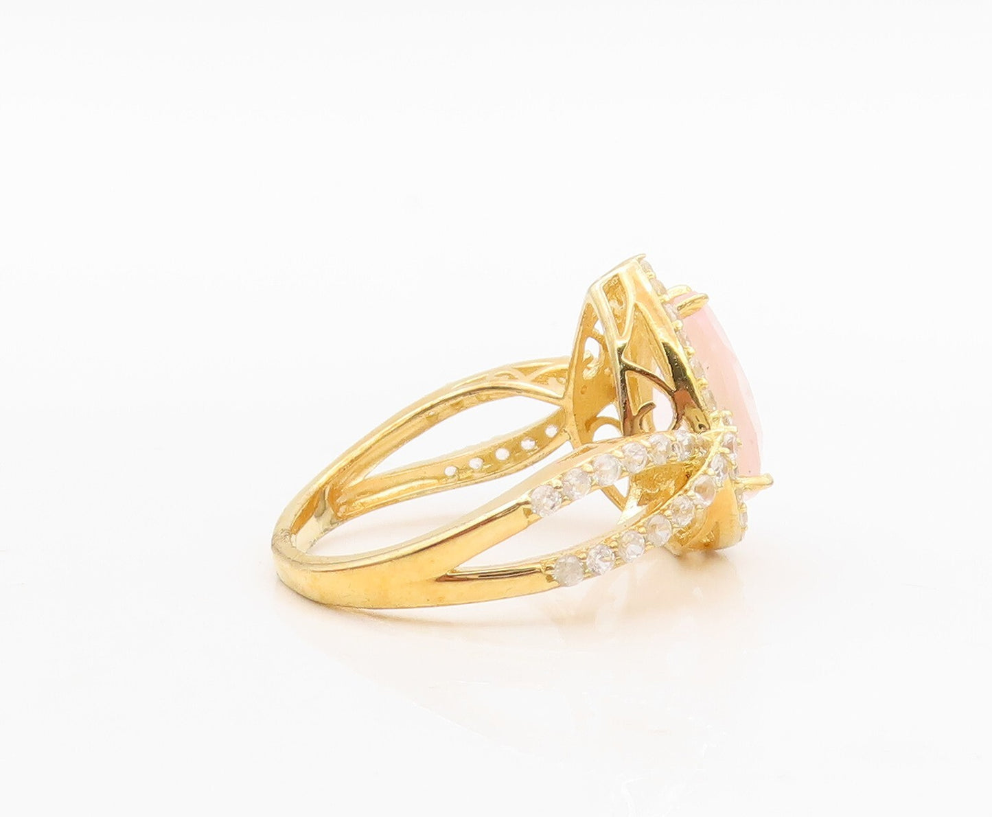 925 Sterling Silver Vintage Ring Gold Plated Drop Gemstone & CZ  Sz 7.5  RG30476