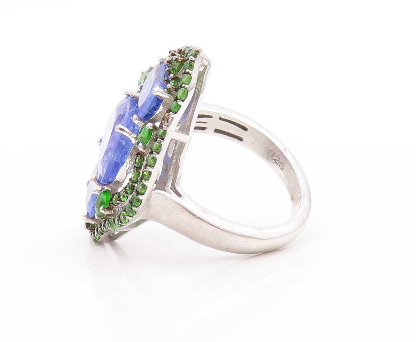 925 Sterling Silver Vintage Ring Tanzanite Halo Peridot Border  Sz 8.5  RG32521