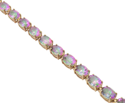 925 Sterling Silver Vintage Bracelet Gold Plated Oval Mystic Topaz Chain BT11380