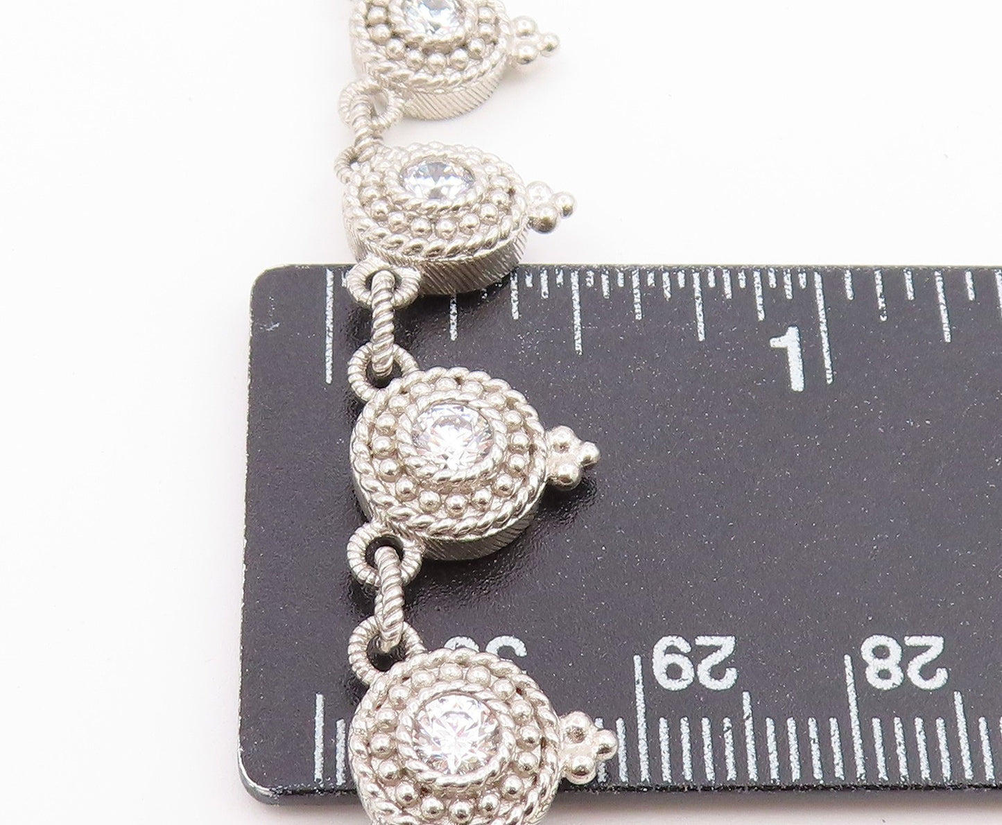 925 Sterling Silver Vintage Necklace JUDITH RIPKA CZ Beaded Halo Choker  NE4923