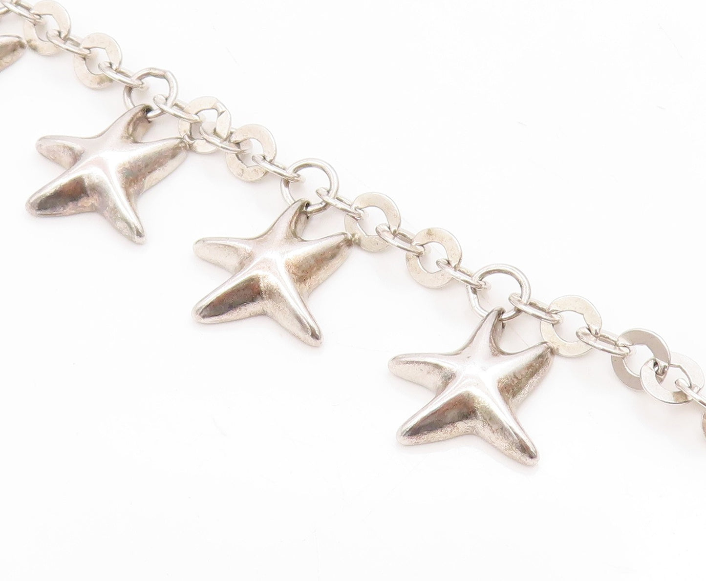 925 Sterling Silver Vintage Bracelet Celestial Dangling Star Charm Link  BT11670