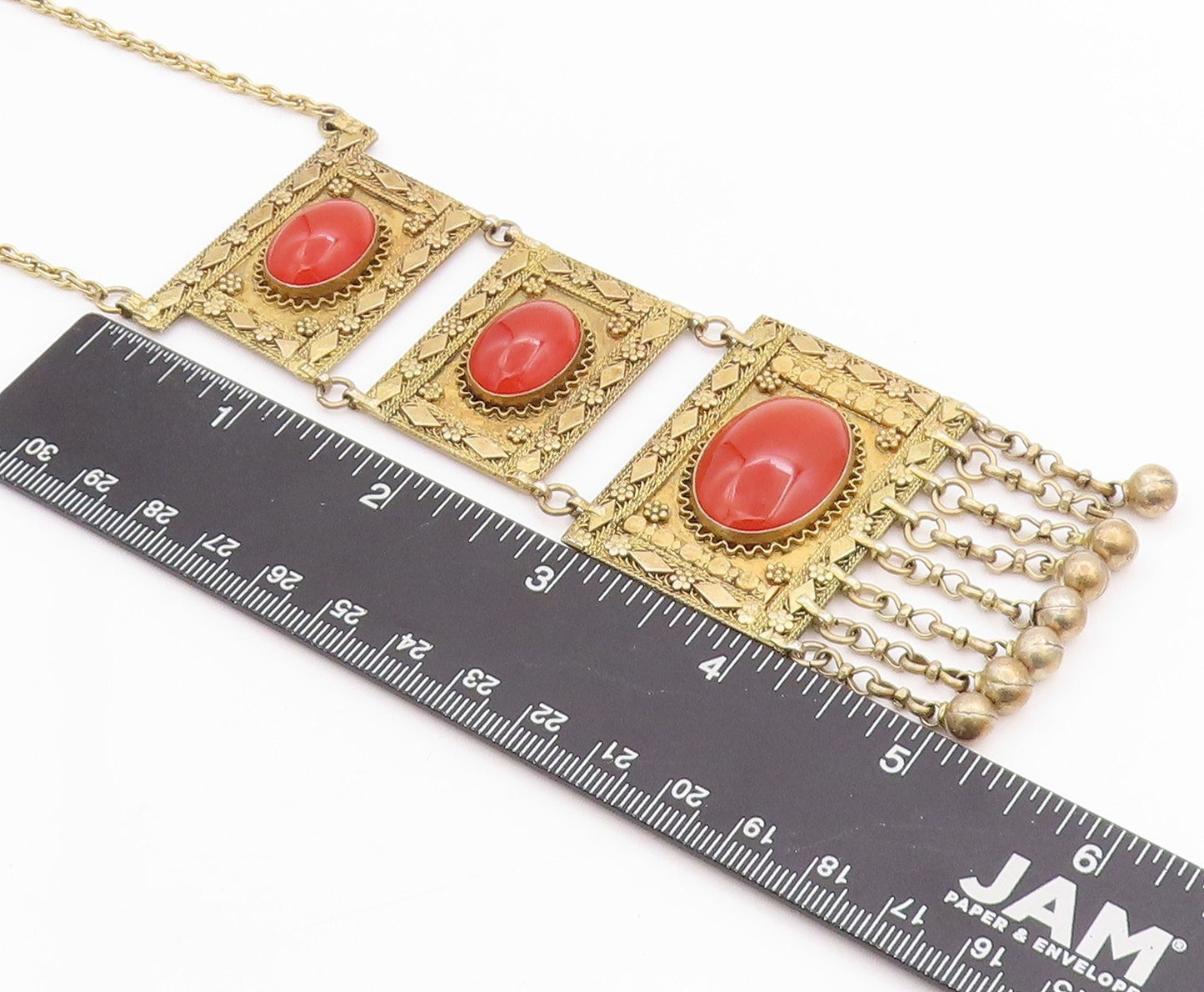 925 Sterling Silver Vintage Necklace ISRAEL Gold Plated Carnelian Drop  NE4598