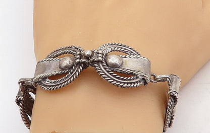 925 Sterling Silver  Vintage Dark Tone Round Twist Link Chain Bracelet  BT1851