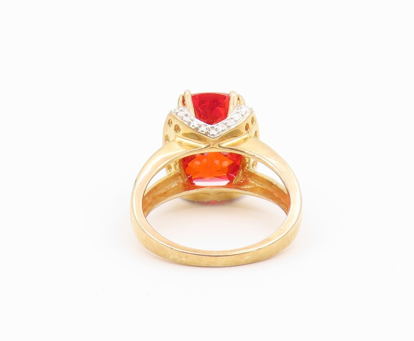 925 Sterling Silver Vintage Ring Gold Plated Ruby Halo CZ Band  Sz 7.5  RG36537
